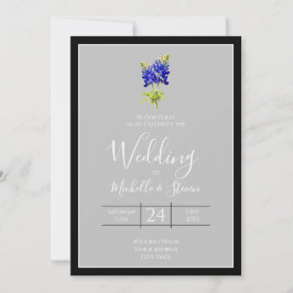 Invitación Texas Bluebonnets sobre gris claro, boda de primav