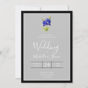 Invitación Texas Bluebonnets sobre gris claro, boda de primav