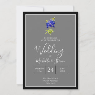 Invitación Texas Bluebonnets sobre gris oscuro, boda de prima