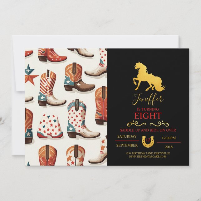 Invitación texas cowgirl country wild, dibujo de ilustracion (Anverso)