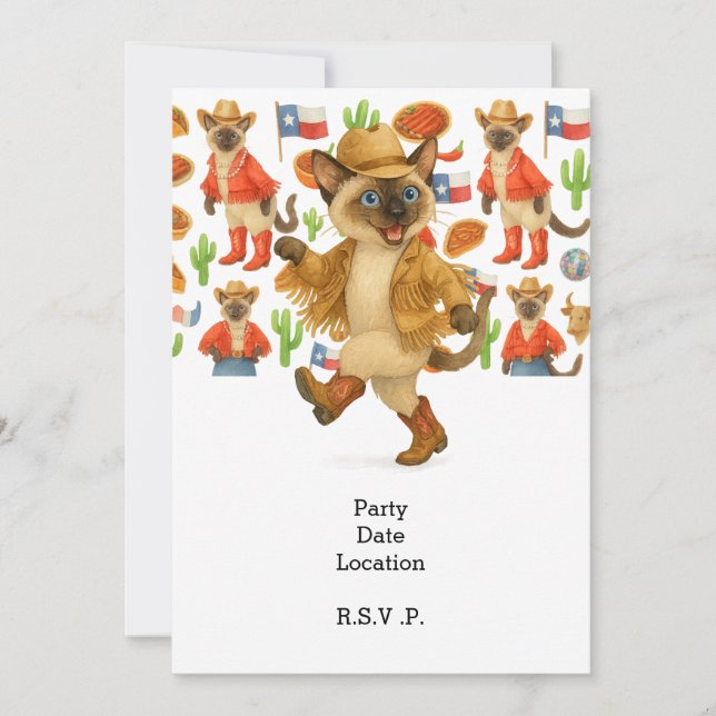 Invitación Texas themed for Cat Lovers (Anverso)