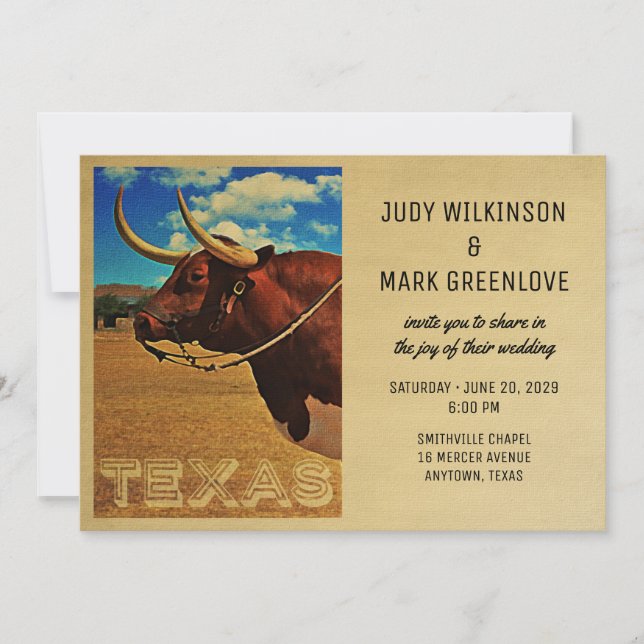 Invitación Texas Wedting Vintage Country Western (Anverso)