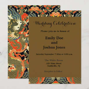 Invitación Textil con estampado de dragón chino vintage Arte 
