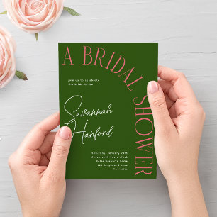 Invitación Texto arcaico verde y rosado Moderna ducha de novi