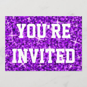 Invitación Texto blanco Glitz Purple 'Estás invitado'