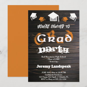Invitación Texto Borroso Naranja Marrón Graduación Fiesta en