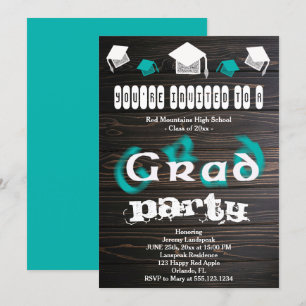 Invitación Texto borroso verde azulado para Fiesta de la resi