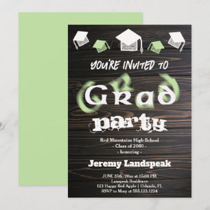 Invitación Texto Borroso Verde Claro para Fiesta de Graduació