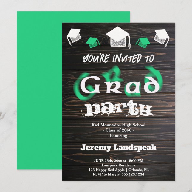 Invitación Texto borroso verde para Fiesta de la residencia d (Anverso / Reverso)