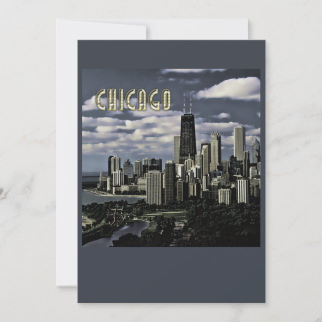 Invitación TEXTO Chicago del horizonte de Chicago que brilla (Anverso)