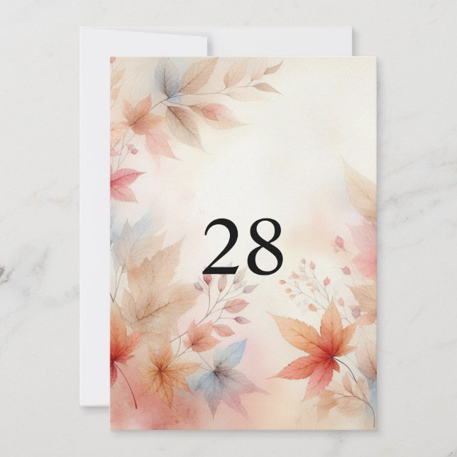 Invitación texto de caligrafía neutros de hojas de otoño acua (Anverso)