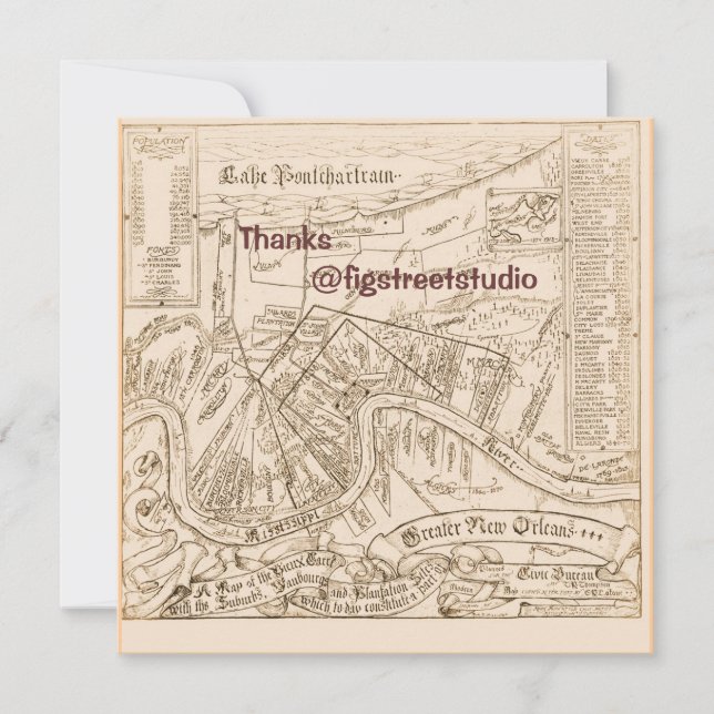 Invitación Texto de edición del Mapa de Nueva Orleans Antiguo (Anverso)