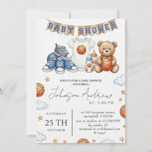 Invitación Texto de fiesta de bebé con tema de baloncesto per