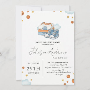Invitación Texto de fiesta de bebé con tema de baloncesto per