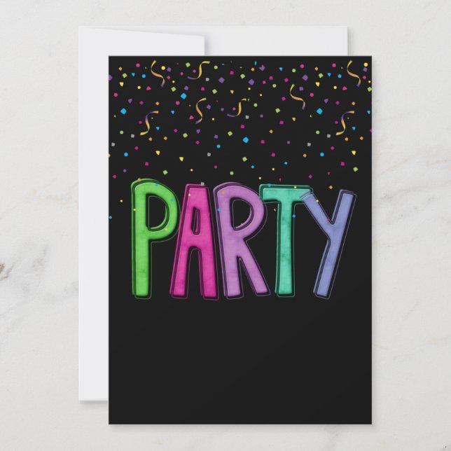 Invitación Texto de la fiesta de cumpleaños y confetti (Anverso)