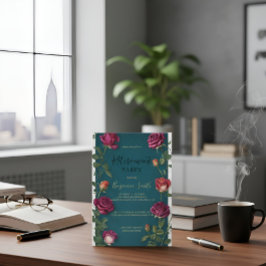 Invitación Texto de oro de lujo Rosa turquesa oscura Jubilaci