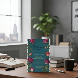 Invitación Texto de oro de lujo Rosa turquesa oscura Jubilaci