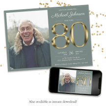 Texto de oro Sage Green Classy Foto 80 cumpleaños