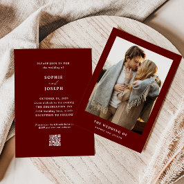 Invitación Texto elegante rojo oscuro y foto | Boda de código