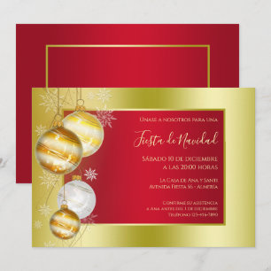 Invitación Texto Español Navideño Elegante Rubí & Dorado