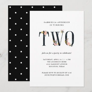 Invitación Texto floral negro de bonito   Segunda fiesta de c