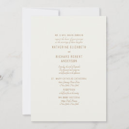 Invitación Texto formal de oro crema Dos padres de novia
