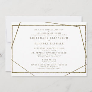 Invitación Texto geométrico simple en oro blanco para ambos p