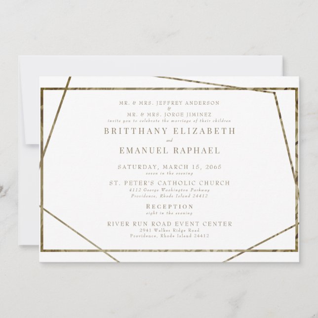 Invitación Texto geométrico simple en oro blanco para ambos p (Anverso)