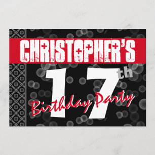 Invitación Texto Grunge de cumpleaños 17 para él A08