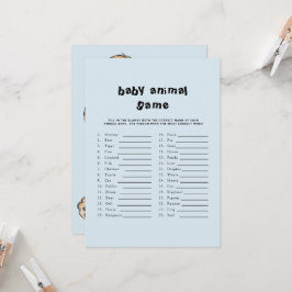 Invitación Texto lindo Baby Shower Baby Animal Game Blue