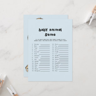 Invitación Texto lindo Baby Shower Baby Animal Game Blue