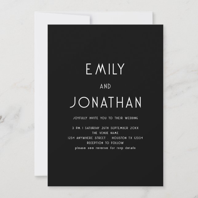 Invitación Texto minimalista Código QR Boda blanco negro (Anverso)