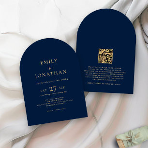 Invitación Texto minimalista Código QR Boda de Arco de Oro de