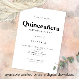 Invitación Texto minimalista Cualquier color Quinceañera Cump
