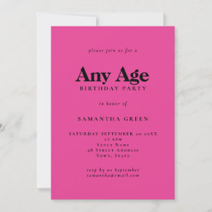 Invitación Texto minimalista Cualquier edad Cumpleaños Rosa C