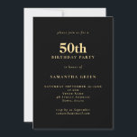 Invitación Texto minimalista Oro Negro Fiesta de cumpleaños 5<br><div class="desc">Minimalista Textos Black Gold 50th Birthday Party . Totalmente personalizable. Personalice fácilmente el texto y cambie el tipo de letra y los colores de fondo si lo desea a través de la opción de edición adicional.</div>
