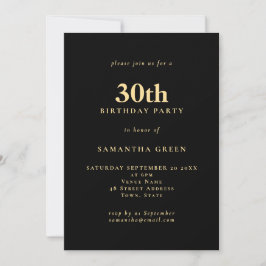Invitación Texto minimalista Oro Negro Oro 30 cumpleaños Fies