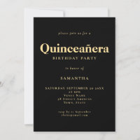 Texto minimalista Oro Negro Quinceañera Cumpleaños