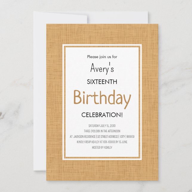 Invitación Texto Naranja Simple de Cumpleaños con Textura (Anverso)