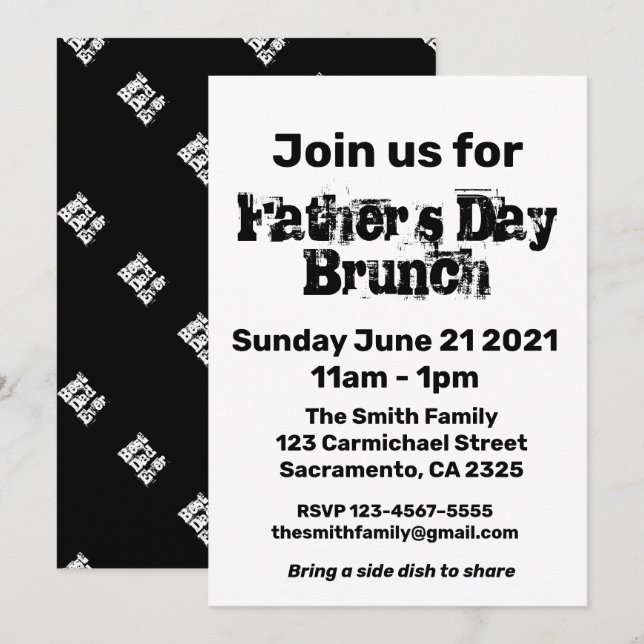 Invitación Texto negro de brunch blanco del día del padre (Anverso / Reverso)