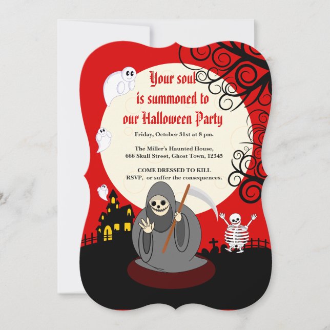 Invitación Texto personalizado, espeluznante Halloween "Grim  (Anverso)