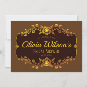 Invitación Texto personalizado marrón y dorado elegante ducha