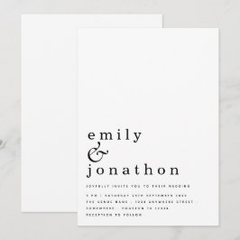 Invitación Texto simple contemporáneo Boda blanco negro