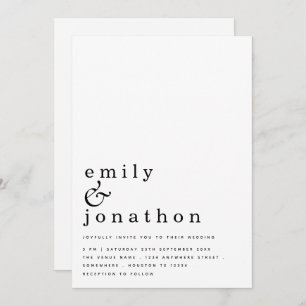 Invitación Texto simple contemporáneo Boda blanco negro