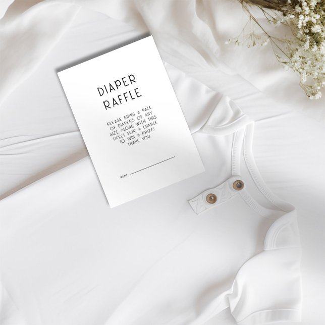 Invitación Texto simple pañal blanco negro Raffle Baby Shower (Available digitally and printed)