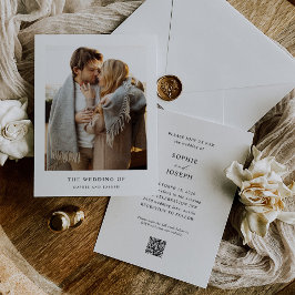 Invitación Texto simple y elegante y foto | Boda de código QR