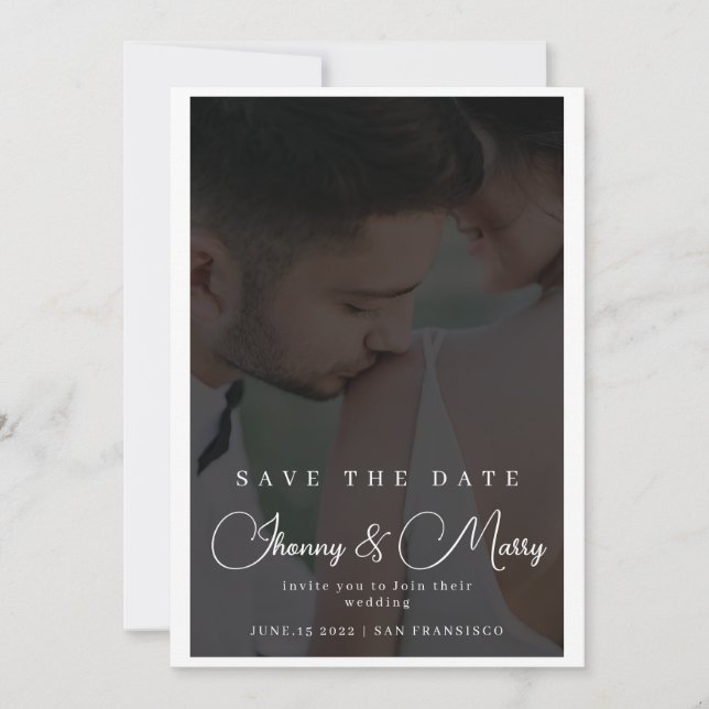 Invitación Texto simple y elegante y foto | Guardar la fecha (Anverso)