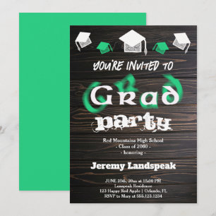 Invitación Texto verde borroso para la fiesta de graduación e