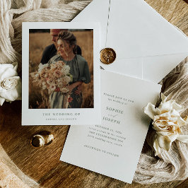Invitación Texto y foto elegante en blanco y sabio | Boda