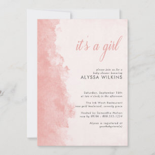 Invitación Textura de lavado de tinta minimalista Es una niña